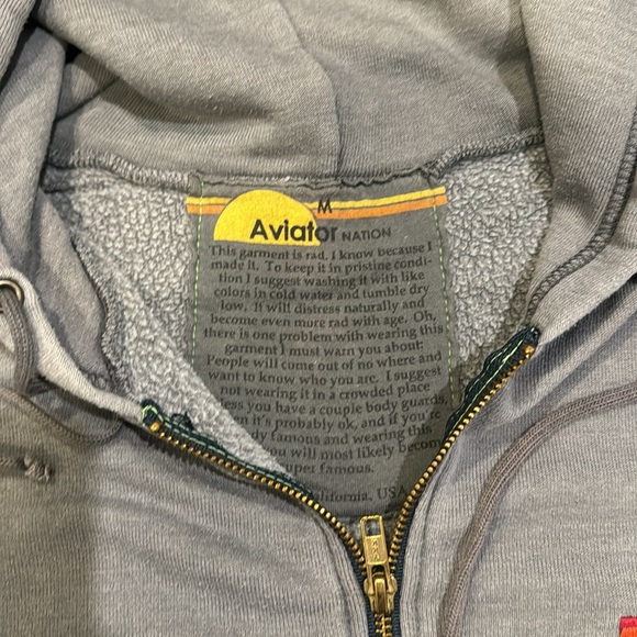 RARE Aviator Nation Grey zip up Hoodie with rainbow trim M - Picture 3 of 5